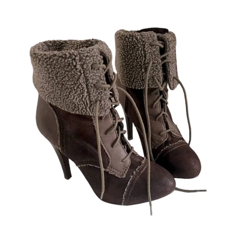 Max Studio Shearling Lace up Boots - Picture 1 of 15
